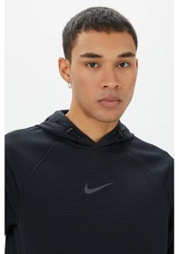 Resim Nike Pro Dri Fit Fleece Pullover Hoodie Erkek Kapüşonlu Sweatshirt Siyah Siyah 