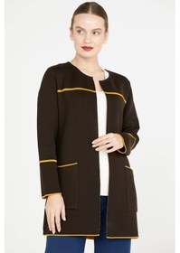 Resim Uzun Triko Ceket - Kahve - Hardal 001 
