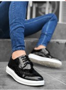 Resim BA0003 Bağcıklı Klasik Siyah Beyaz Taban Rugan Yüksek Taban Casual Erkek Ayakkabı Siyah 