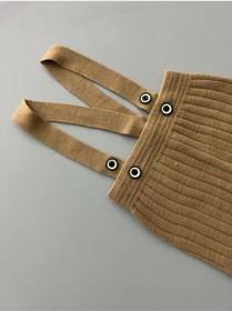 Resim Sparrow Laurel Kahve Rengi Önden Düğmeli Askılı Ayarlanabilir Unisex Bebek Triko Salopet Tayt Pantolon 