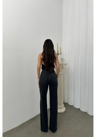 Resim Lacarino 7984 Wide Leg Kadın Jean Pantolon Siyah Taşlı 