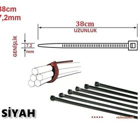 Resim 10 Adet 38cmx7,2mm Siyah Plastik Cırt Kelepçe Kablo Bağı 