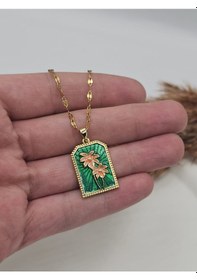 Resim The Green Palm Tarot Kartı Çelik Kolye Altın 
