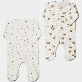Resim Arılı Ve Küçük Mikili %pamuk 2 Li Patikli Bebek Tulum 