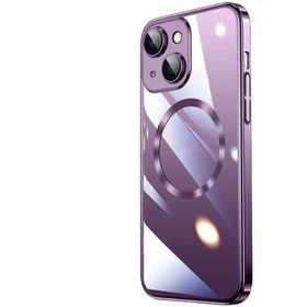 Resim Mobilzone iPhone 14 Plus Uyumlu Wireless Şarj Özellikli Sert PC Zore Riksos Magsafe Kılıf-Derin Mor 