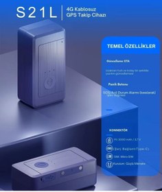 Resim Turkotek S21L 4G Kablosuz 3.000 Mah 20 Gün Şarj Ömrü Araç Motosiklet Gps Takip Cihazı - 1 Yıl Sim Hat Dahil 