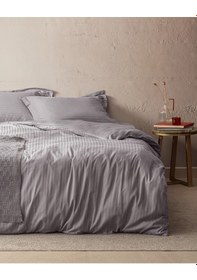 Resim Madame Coco Elicia Çift Kişilik %100 Pamuk Çizgili Saten Nevresim Takımı - Koyu Gri 8684427187265 Gri 