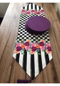 Resim Mor Gül Desenli Runner & Mor Supla Çok Renkli 
