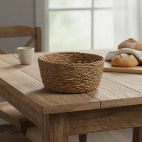 Resim Braventa Collection El Yapımı Hasır Yuvarlak Ekmek Sepeti, Içi Bezli Çok Amaçlı Dekoratif Sepet ve Mutfak Düzenleyici (1 