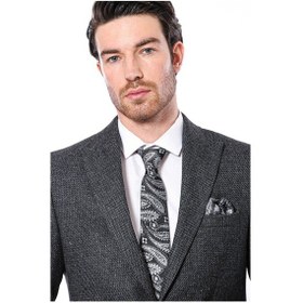 Resim Sivri Yaka Tek Düğme Füme Slim Fit Ceket Wessi 001 