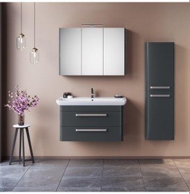 Resim Orka Rose 100 Cm Mdf Parlak Gri Banyo Dolabı Takımı Ve Boy Dolabı Gri 