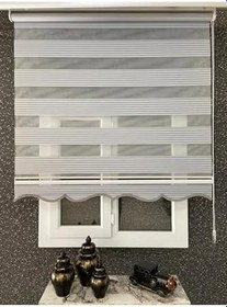 Resim Geniş Pliseli Zebra Stor Perde Eteği Dilimli (Alüminyum Kasa Metal Ayak açıkgripliseli, Açık Gri, 200 x 260 