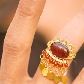 Resim Bayar Gold 14 Ayar Altın Kahverengi Halhallı Telkari Yüzük 