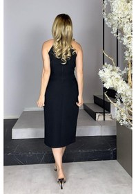 Resim Ges Moda G1309 Taş Detaylı Halter Yaka Abiye Elbise Siyah Siyah 