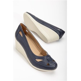 Resim Dolgu Taban Ortopedik Lacivert Kadın Dolgu Topuklu Ayakkabı-2735-lacivert 