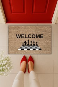 Resim Dormot Çok Amaçlı Dijital Baskı Satranç Temalı Welcome İç ve Dış Mekan Paspası 
