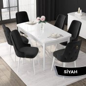 Resim Canisa Concept Nex Serisi, Beyaz 80 x 132 cm Mdf Mutfak Masası Takımı Metal Iskelet, 6 Sandalye Gold Halka 