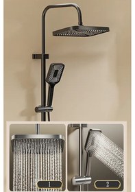 Resim Siyah Lüx Yeni Nesil Robot Yağmurlama Tepe Banyo Duş Seti Hortum Başlık Sürgülü Set Siyah 