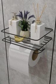 Resim Risingmaber Siyah Yapışkanlı Tuvalet Kağıtlık, Wc Kağıt Tutucu, Raflı Tuvalet Kağıdı Askısı, MT120S 