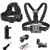 Resim Globalbloom Siyah Gopro Hero Aksesuar Seti: Baş Ve Göğüs Askısı, Tripod, Telefon Klipsi Siyah 