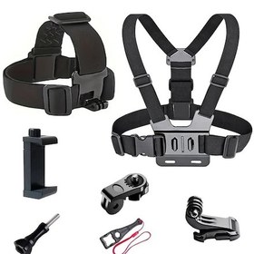 Resim Globalbloom Siyah Gopro Hero Aksesuar Seti: Baş Ve Göğüs Askısı, Tripod, Telefon Klipsi Siyah 