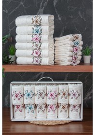 Resim %100 Pamuklu 3d Çiçek İşlemeli 12 Li Analı Kızlı Çeyizlik Havlu Seti 50x90 Cm - 00030 Beyaz 