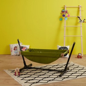 Resim Metal Standlı Ahşap Bebek Hamak - Yeşil 