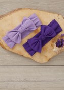 Resim Babygiz El Yapımı Yumuşak Fiyonk Bağlamalı Doğal Pamuklu Penye Ikili Bebek Çocuk Kız Bandana Mor Lila 