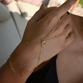 Resim 1 adet Kadın Bohem Tarzı Nazar Boncuklu El Zinciri - Sentetik Zirkon & Bakır, & Altın Tonlu Geçmeli Tasarım, Kadınlar İçin Çok Yönlü Parti & Günlük Takı, Parti Aksesuarı, Moda Aksesuarı, Moda Tutkunları 