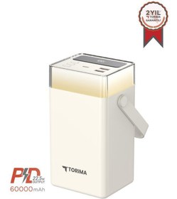 Resim Torima TRM-1061 Beyaz 60.000 mAh Type-C + Lightning + USB Taşınabilir 22,5 W Hızlı Şarj Dijital Göstergeli RGB Led Işık 