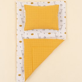 Resim Alt Açma Matı ve Yastık - Çift Taraflı - Hardal Muslin - Zürafa 