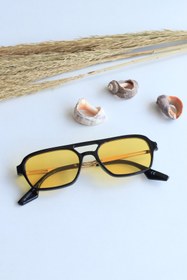 Resim LOOKUP NEW Olivia Metal Mat Kare Dikdörtgen Sarı Cam Siyah Çerçeve Uv400 Unisex Güneş Gözlüğü 