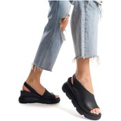 Resim Elit Lyna Kadın Hakiki Deri Dolgu Topuk Sandalet Siyah Siyah 