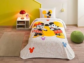 Resim TAÇ Disney Minnie & Mickey Botanic Standart Pamuk Nevresim Takımı, Sarı, Tek Kişilik 