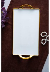 Resim Acar Arven Dikdörtgen Gold Sunum Tepsi - 41 Cm Beyaz 