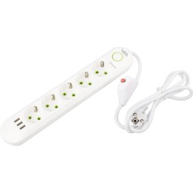 Resim Gaman 5'li Akım Korumalı Priz 1.5 Metre Uzatma Kablosu 3 USB Girişli Beyaz Renkli 