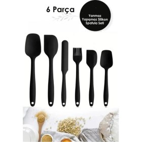 Resim Pazarika 6lı Takım Yanmaz Yapışmaz Mutfak Pasta Silikon Yumurta Fırçası Kaşık Bıçak Spatula Seti Gri 