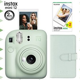 Resim Fujifilm Instax Mini 12 Yeşil Şipşak Fotoğraf Makinesi-20'li Film ve Laporta Albüm Seti 