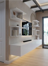 Resim Resital Ledli Duvara Monte Tv Sehpası - Beyaz - W6010-1 Beyaz 