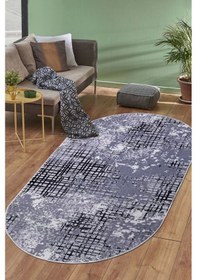 Resim Dijidekor Halı Siyah 8881 Yıkanabilir Saçaksız Oval Kesme İnce Yolluk Kilim Salon Halısı Modelleri Çok Renkli 