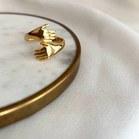 Resim gaila design El Ele Sarılma Hug Me Altın Kaplama Ayarlanabilir Yüzük 
