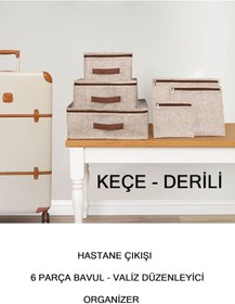 Resim Winbox Hastane Çıkışı 6 Parça Bavul Valiz Düzenleyici Organizer Derili Keçe Kahve 