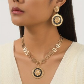 Resim 3 Parça Yeni Avrupa ve Amerikan Tarzı Aslan Başlı Kolye + Küpe Takı Seti Kadınlar İçin 