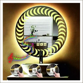 Resim Dnr-Mirror60 Cm Günışığı Ledli Tasarım Kumlamalı Dokunmatik Bluetoothlu Buğu Önleyicili Makyaj Banyo Aynası 
