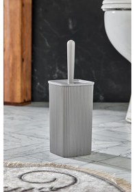 Resim Line Çizgili Kare Kapaklı Wc Banyo Fırçası - Tuvalet Fırçası Gri 