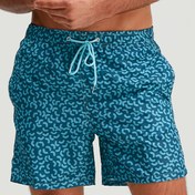 Resim Erkekler için Dantelli Bel Plaj Şortları - Beyaz Desenli Mavi Renkli, Rahat Surf Stili, Bol Kesim, Makinede Yıkanabilir, Yetişkinler için Yaz Spor Giyimi, Rahat Spor Giyim|Trendy Erkek Şortları|Dantelli Bel 