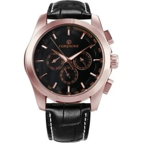 Resim Hanyang Gül-Altın-Siyah Forsining Siyah Iş Mekanik Izle Erkekler Otomatik 3 Alt Kadran Tarih Altın Çelik Band Elbise Kol Saati Saat Saat Reloj (Yurt Dışından) 