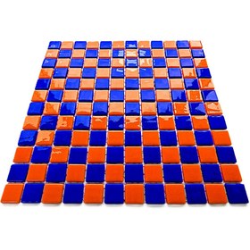 Resim MozaiKristaL Tüm yüzeyler için 25x25mm. Mavi-Turuncu, 31,5X31,5cm. Fileli Cam Mozaik. (10 File=1 m2 Fiyatı) 