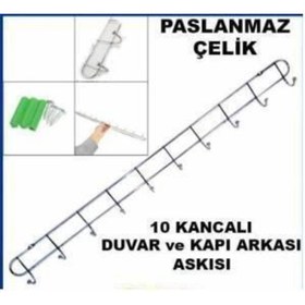 Resim abnturk En Sağlam Askı 10 Kancalı Kromajlı Paslanmaz Çelikten Duvar Ve Kapı Askısı 