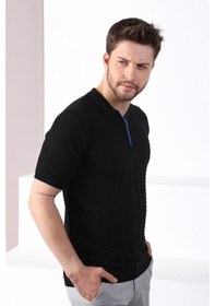 Resim Ferraro Siyah Polo Yaka Fermuarlı Erkek Pamuk Triko T-Shirt-Siyah (417942134) Siyah 